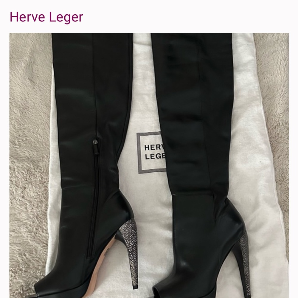 Herve Leger Black Over the Knee Boots with Stiletto Heel